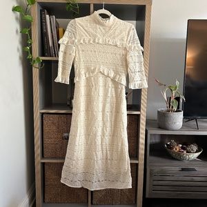 Moon River Off-White Lace Vintage-Inspired Midi Dress - Size S